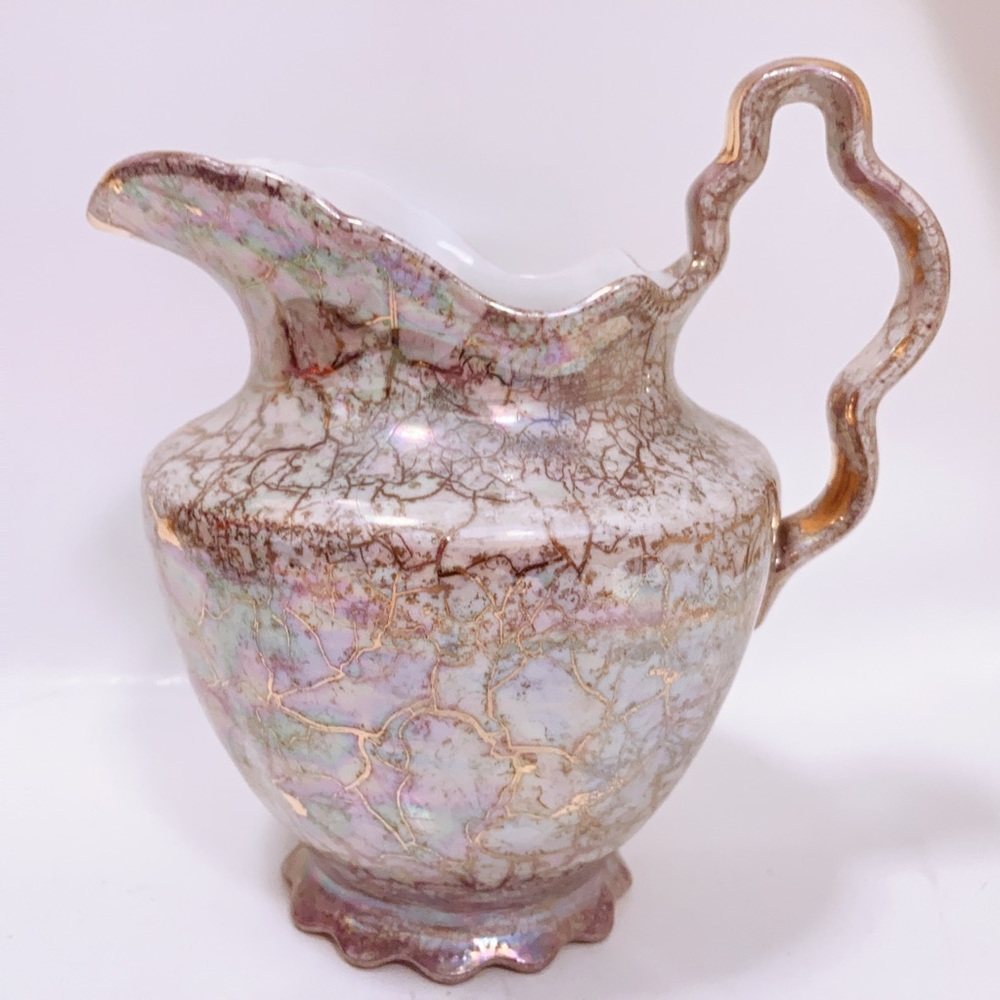 The Angelus By Homer Laughlin Multicolored Iridescent Gold Crackling Pitcher